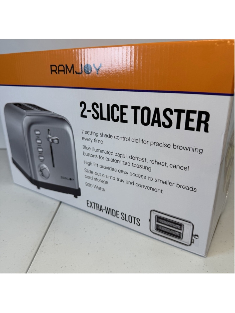 Ramjoy 2 Slice Toaster Extra Wide Slots Bagel Bread 7 Shade Stainless Steel